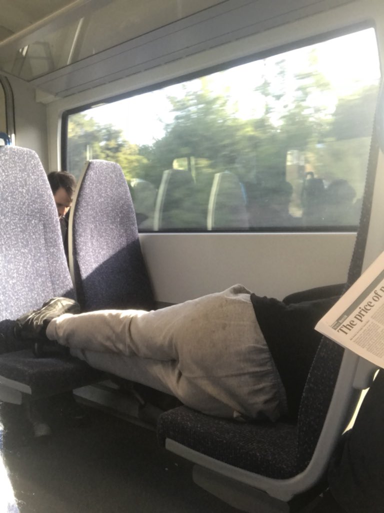 Alexand23448659's tweet photo. @TLRailUK Not sure this guy pays over £4K a year to travel! Lots of beggars &amp; junkies on board asking for money nowadays. Is anything being done to manage this? https://t.co/9R6XYxtvrj