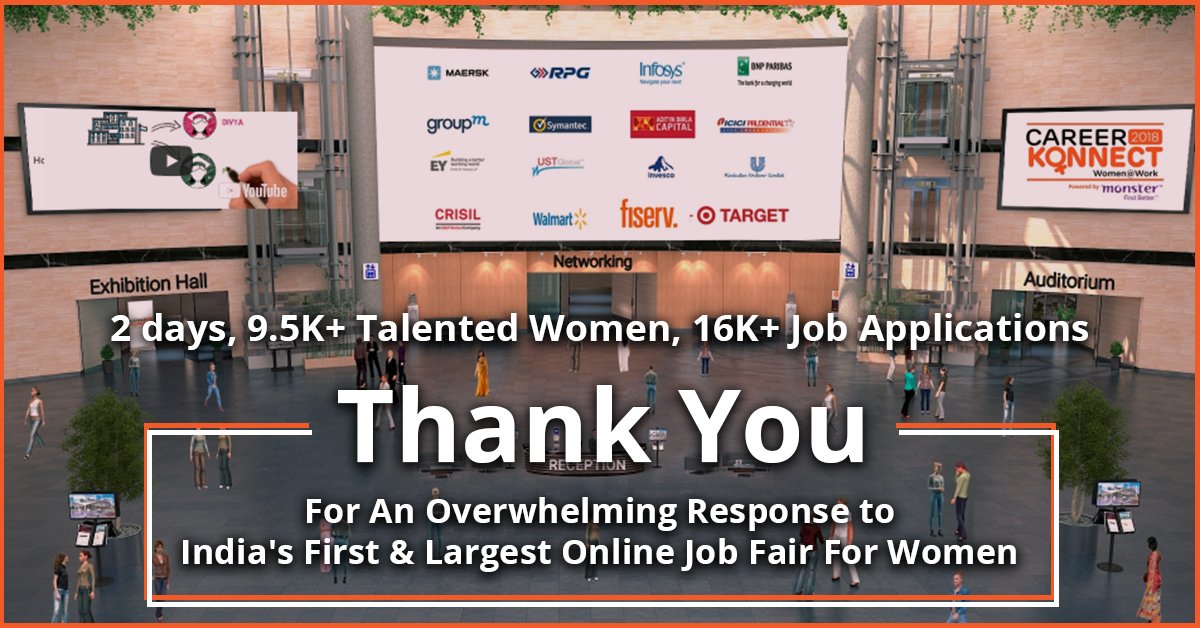 back2dfront's tweet image. A BIG SHOUT OUT to our Leading Employers &amp;amp; Talented Women for being a part of #CareerKonnect 2018! On Popular Request, It will be Open for 30 days more!  
Visit employer booths &amp;amp; apply to exciting jobs upto Sept. 24th 2018 . To register, visit - goo.gl/diqJsz