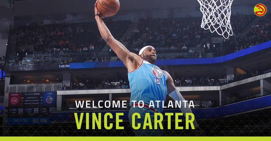 ATLHawks's tweet photo. RT to join us in welcoming @mrvincecarter15 to the 🅰️!

#TrueToAtlanta https://t.co/e2XlsD4LMf