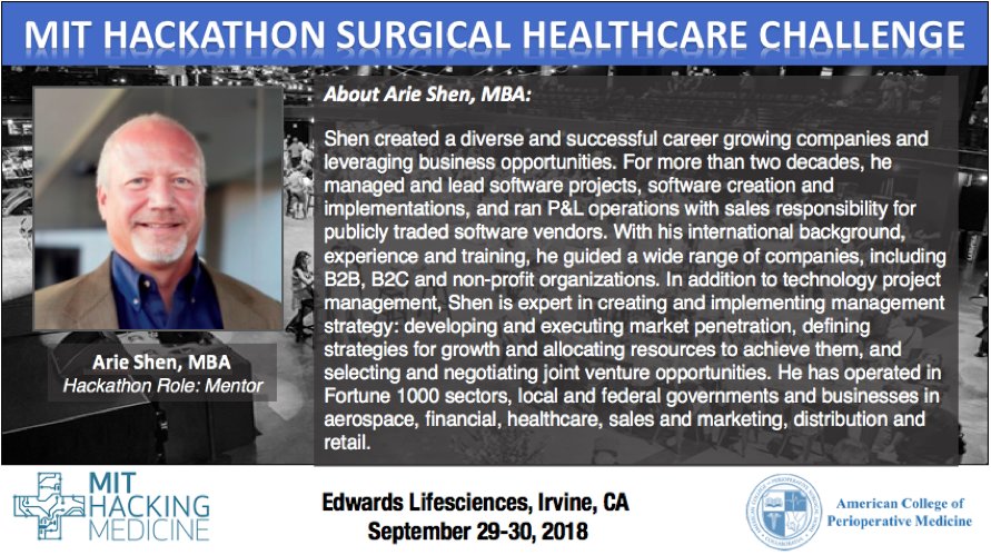 Our next Hackathon mentor is Arie Shen, a serial entrepreneur. He has operated in many Fortune 1000 sectors, local and federal governments and businesses in the insurance, manufacturing, aerospace, financial, healthcare, sales and marketing, distribution and retail arenas.