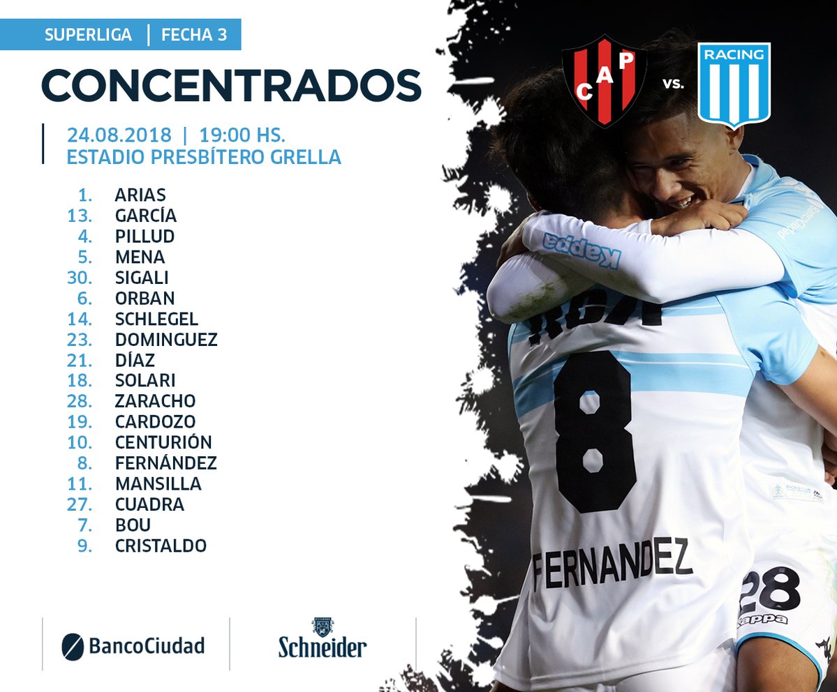 RacingClub's tweet photo. #ListaDeConcentrados 🗒️🎓

En un rato la Academia sale a la cancha en Paraná para enfrenta a @ClubPatronatoOf , por la tercera fecha de la @argsaf .
¡Vamos todos por un nuevo triunfo!

#VamosAcademia💪🎓 https://t.co/ASazd7T4k4