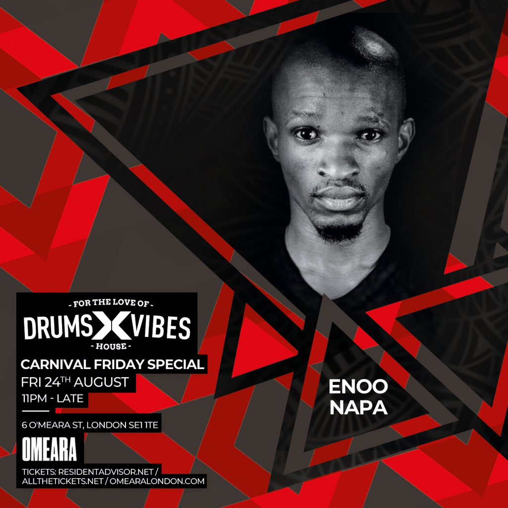 enoonapa's tweet photo. Playing in LONDON 🇬🇧 UK Tonight alongside my big bro @djmerlon - it's @DRUMSxVIBES out @OmearaLondon 
#UmlaziToTheWorld #SuperAfricans #CarnivalFriday #LondonUK #SouthAfrica https://t.co/A9jhoiHwTo