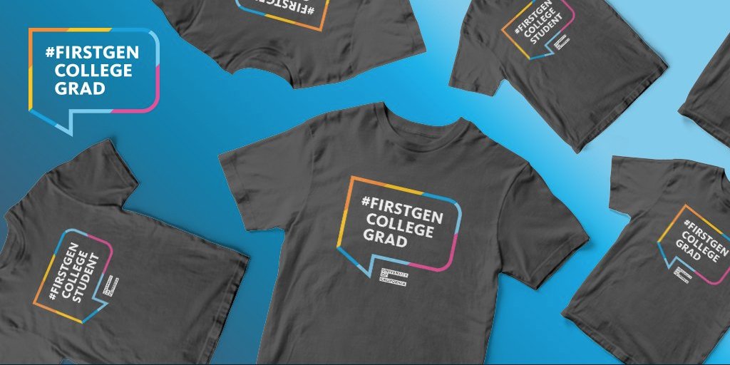 UofCalifornia's tweet image. Want a T-shirt showing off your #FirstGen UC pride? Check out the latest ways to rep UC and explore other resources for getting involved: bit.ly/2Lc8QHg