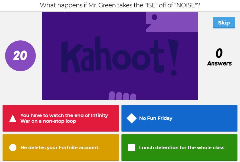 mr green theatre - kahoot fortnite answers