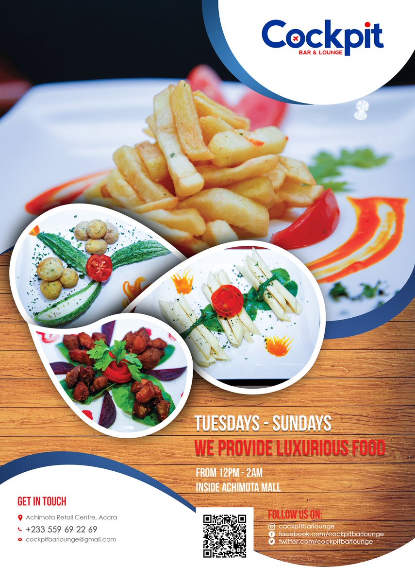 CockpitLounge's tweet photo. For luxurious food inside Achimota Mall come to Cockpit Bar and Lounge. Open Tuesday to Sunday from 12pm to 2am https://t.co/TAszojTfht