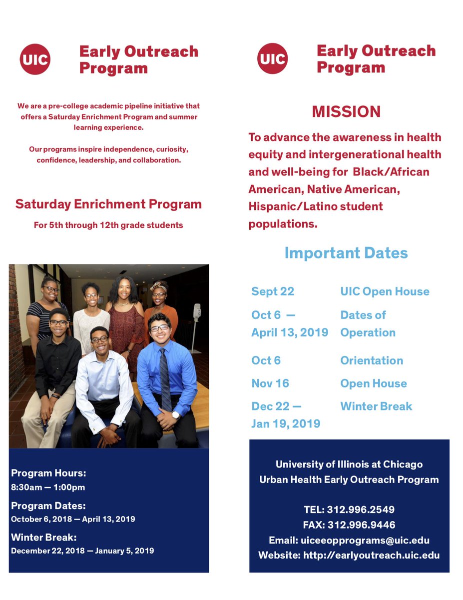 Registration for the Saturday Enrichment Program is now open!
earlyoutreach.uic.edu/apply/
Register today!