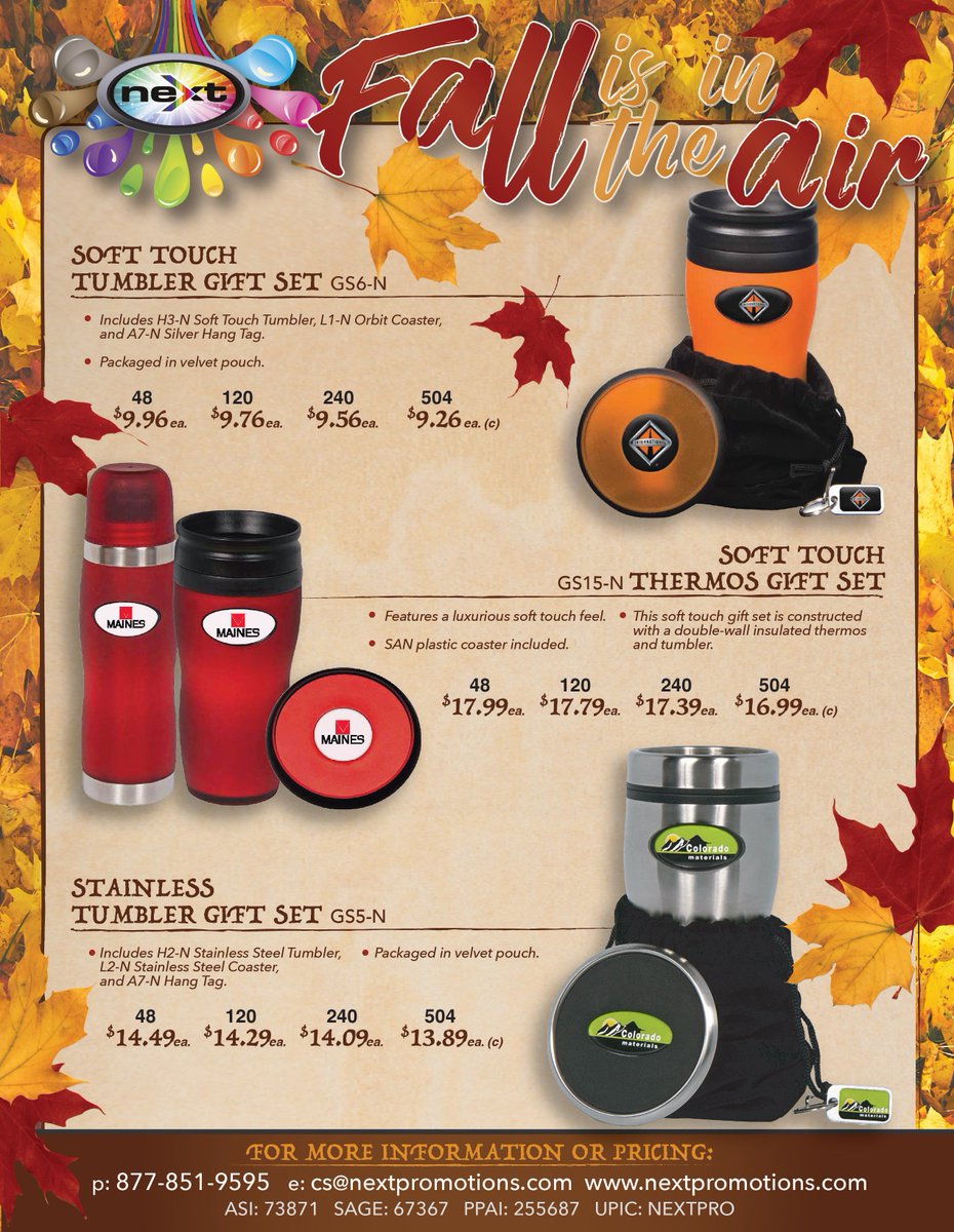 NextPromotions's tweet image. Autumn is almost here! Fall into savings with our promotional drink ware, wine accessories, and more! 🍁🍂🍁🍂 #Autumn #promotionalproducts