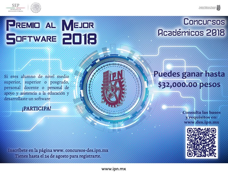 OTC_IPN's tweet image. Tienes hasta el día de hoy para registrarte.
* Al Mejor Software 2018 *
· Puedes ganar hasta $32,000.00 pesos
#MejorSoftware #ConcursoAcadémico2018 #Participa