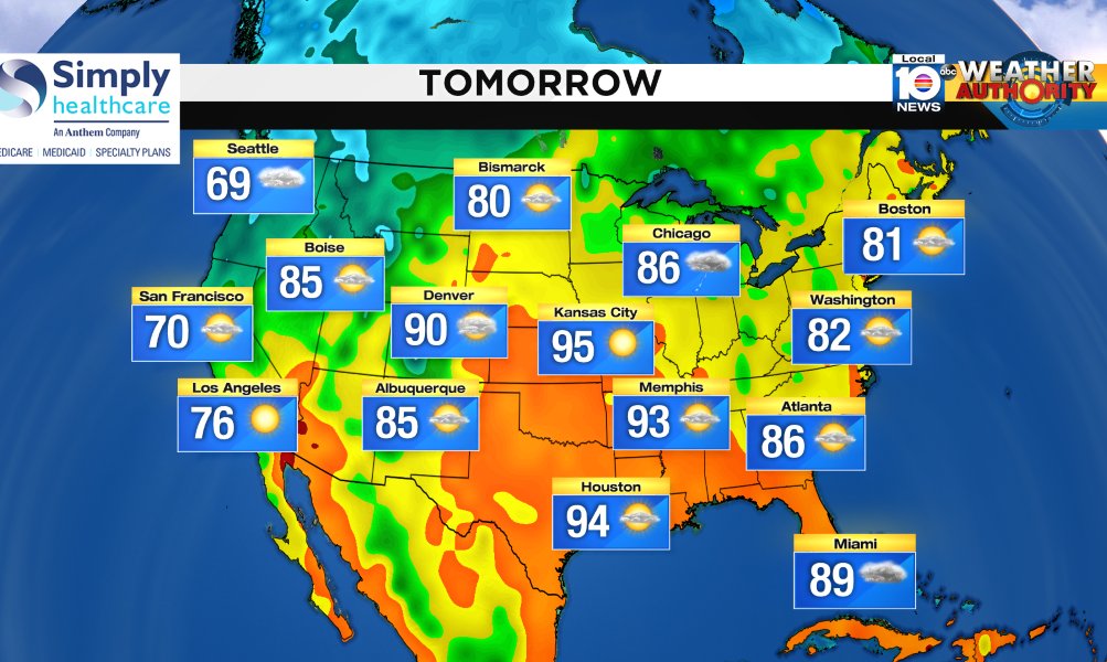 Here is the national forecast for tomorrow Presented by Simply Healthcare https://t.co/GcfxLMakJK