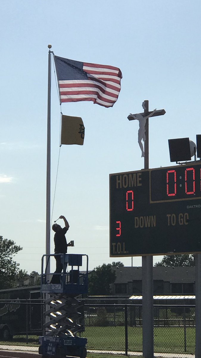 Blessing of the new Crucifix for Bishop Carroll Family Stadium! #EaglesICT