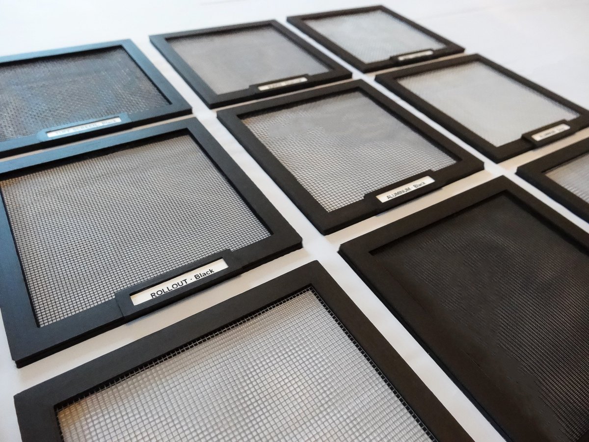 TBS_USA's tweet image. New Screen Mesh samples look sharp! Impressed with our team for making these to showcase our new premier screen line. Website is being updated shortly! Stay tuned and have a great weekend! #meshsamples #insectscreen #doorscreen #windowscreen #TBS_USA