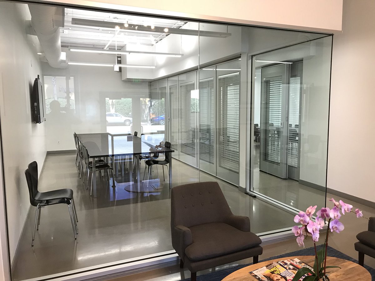 L2Specialties's tweet photo. Amazing what acoustic glass partitions can do for an office.  The automatic blinds on Moderco’s crystal provide privacy when needed at Castelblanco Law Group. https://t.co/U66MYOBIYT