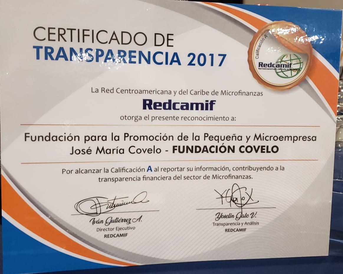 La Red Centroamericana y del Caribe de Microfinanzas (Redcamif) nos otorgó un reconocimiento el día de hoy, por alcanzar la calificación "A" al reportar nuestra información, contribuyendo así a la transparencia financiera del sector de Microfinanzas de la región. ¡Muchas gracias!