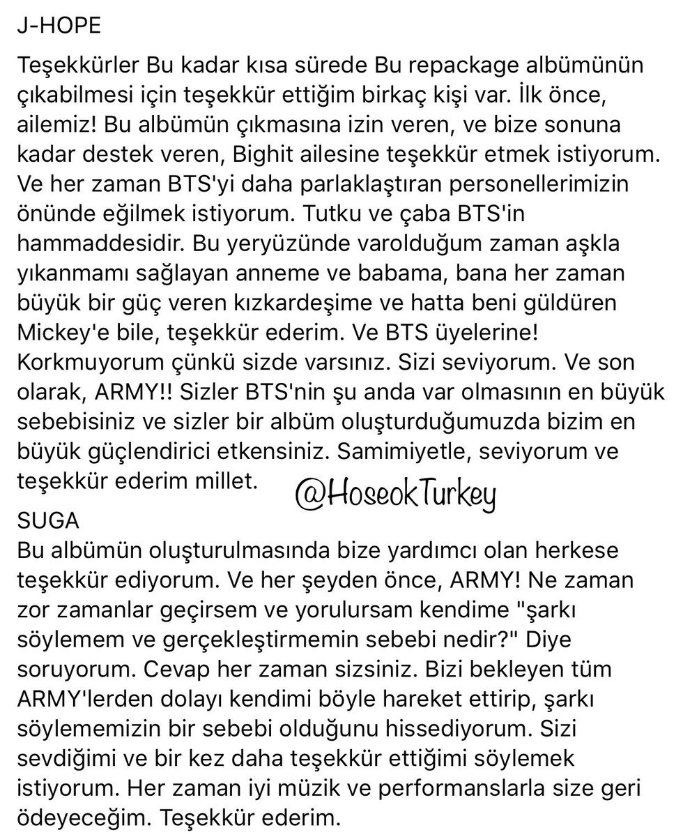 HoseokTurkey's tweet image. [#ÇEVİRİ]

Bangtan’ın Love Yourself ; Answer teşekkür yazıları ; 

#Answerishere #AnswerIsComing #Answer_Love_Myself #LoveYourself #JIN #JIMIN #NAMJOON #TAEHYUNG #YOONGI #JUNGKOOK #HOSEOK #ARMY #BANGTAN #BTS