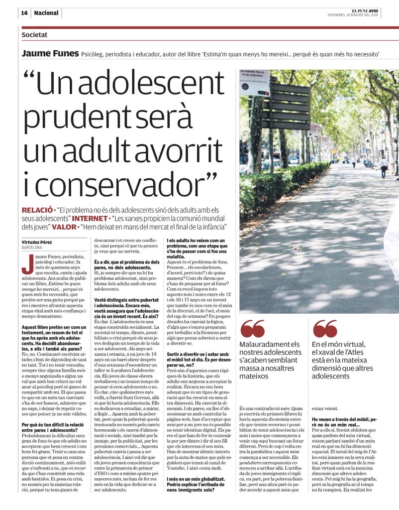 JosepMVilalta's tweet photo. La saviesa i l'experiència de @JaumeFunes amb l'adolescència i els adolescents, no us la perdeu @elpuntavui @RosaSensat @InstInfancia @FundacioBofill @teresaterradesp @Merce_G @AnnaSimo @JosepBargallo @NewsNeus @ictlogist @ismaelpalacin @RuizIsern @kpeiro https://t.co/PHWYzeIPrJ