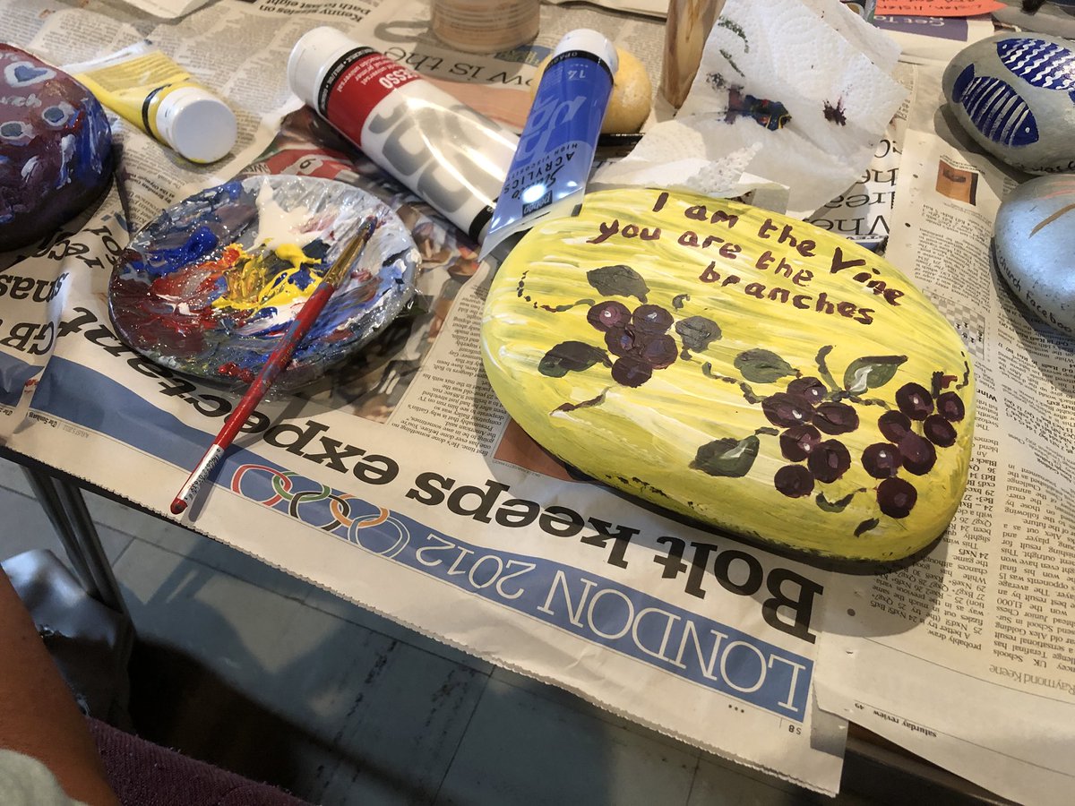 Wow! Fabulous day with friends from #StJohns #OldCoulsdon getting creative painting scripture and pics on stones to be left out in the community #spreadingGodsWord @SouthwarkCofE