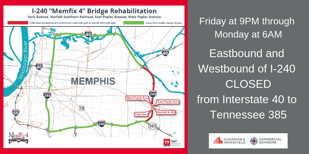 Make sure you plan your route around another weekend long road closure. Who’s excited to see our beautiful new bridges?
commercialappeal.com/story/news/201…