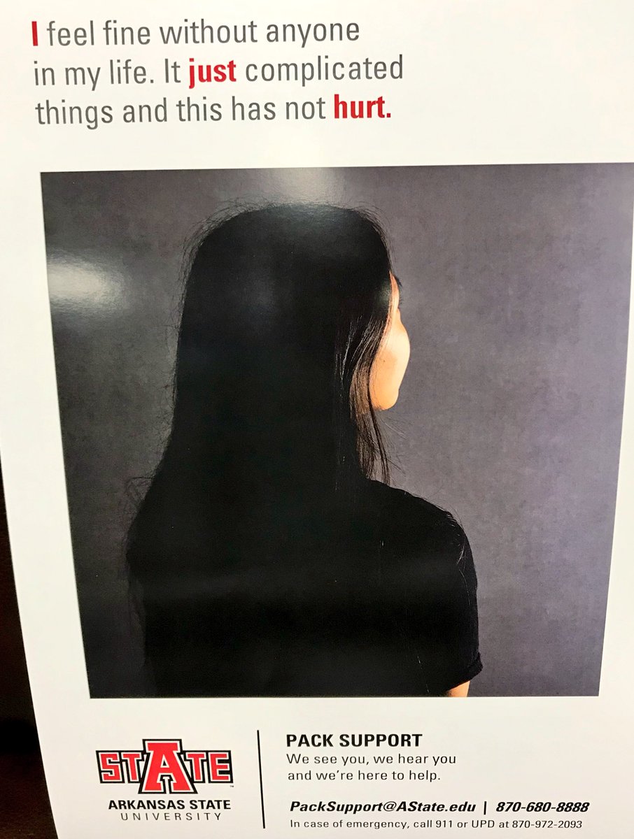 kdamp's tweet photo. I love these new posters. I’m so proud of our team’s efforts to remind our students and faculty/staff members that they are members of the Red Wolf pack, from which they can draw strength. It’s ok to ask for help. That’s why we are all here. #PackSupport 870-680-8888
❤️🐺🆙 https://t.co/MOrbRf2kVA