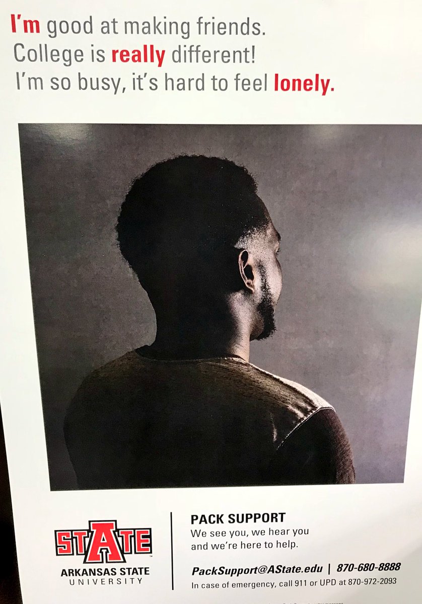 kdamp's tweet photo. I love these new posters. I’m so proud of our team’s efforts to remind our students and faculty/staff members that they are members of the Red Wolf pack, from which they can draw strength. It’s ok to ask for help. That’s why we are all here. #PackSupport 870-680-8888
❤️🐺🆙 https://t.co/MOrbRf2kVA