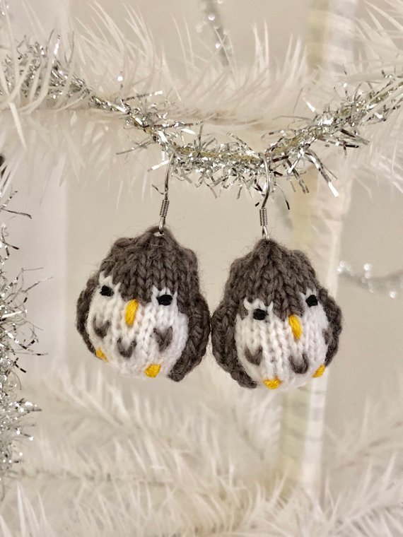 🦉Ready To Ship #HandKnitted #OwlEarrings With Stainless Steel Earring Hooks #OwlJewelry #HalloweenEarrings #ChristmasPresent #Handmade by CatDKnits.etsy.com✨etsy.com/CatDKnits/list…