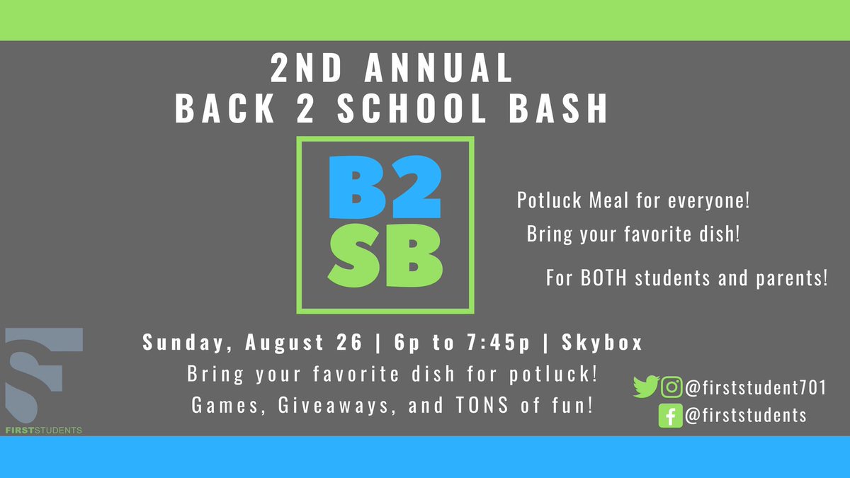 firststudent701's tweet image. Don’t miss our student/parent gathering on Sunday Night! Potluck, so bring your favorite dish, and after our meal we will have a parent meeting and students will go to the gym! #wearefamily