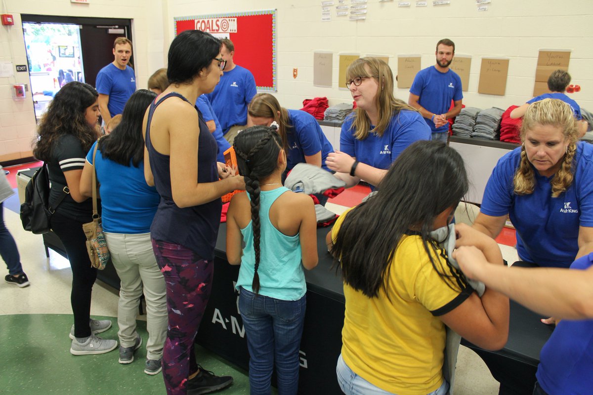 We would like to thank all of the students, non-profits, volunteers and <a href="/CMSpartnerships/">CMS Partnerships</a> who've helped us get ready for #CMSb2s. One such partner is the @AMKingGroup, who provided each <a href="/CMSStarmount/">Starmount Elementary</a> student with two new uniform shirts and a Kona Ice Charlotte North treat!