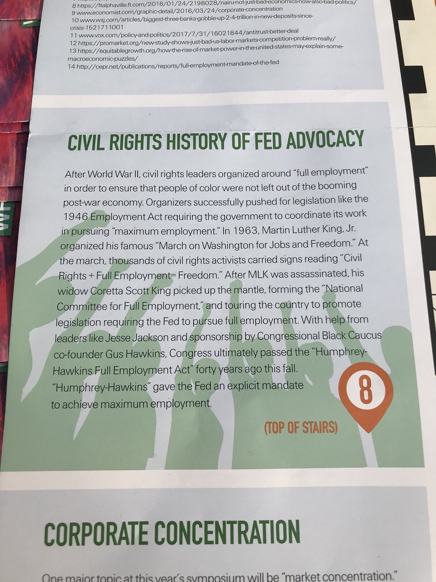 The  @federalreserve has been the focus of the civil rights movement since Coretta Scott King advocated for full employment and drove the passage of the Humphrey Hawkins full employment act, which is 40 years old this year.  #10YearsAfter