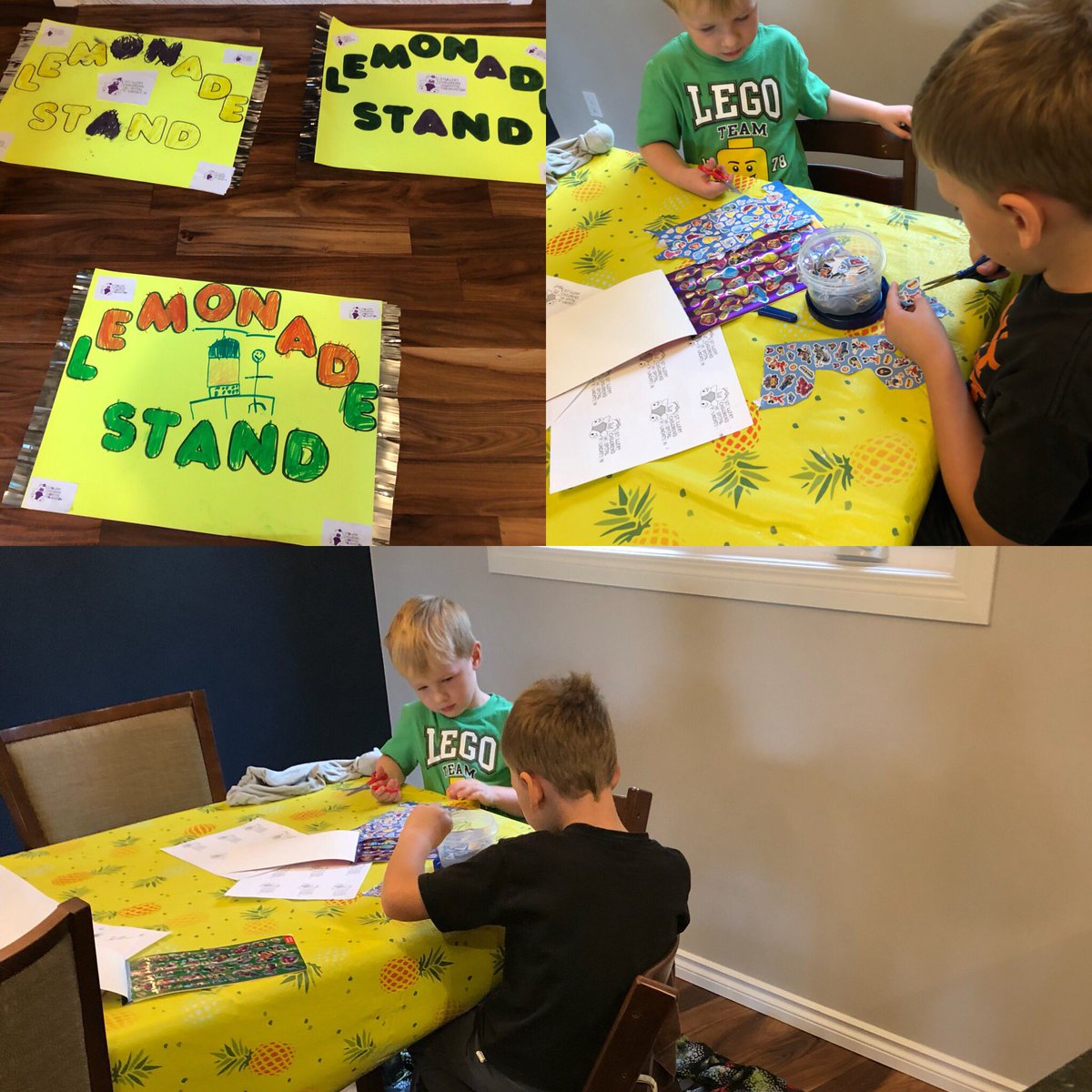 medfitconsult's tweet photo. We are getting ready for our @StolleryKids Lemonade Stand on SUNDAY! Boys prepping our *free* stickers with purchase🤗We are Stand #24! @simplysupperyeg #yeg #lemonloveyeg 🍋🍋🍋🍋 https://t.co/TVF4d8RLBQ