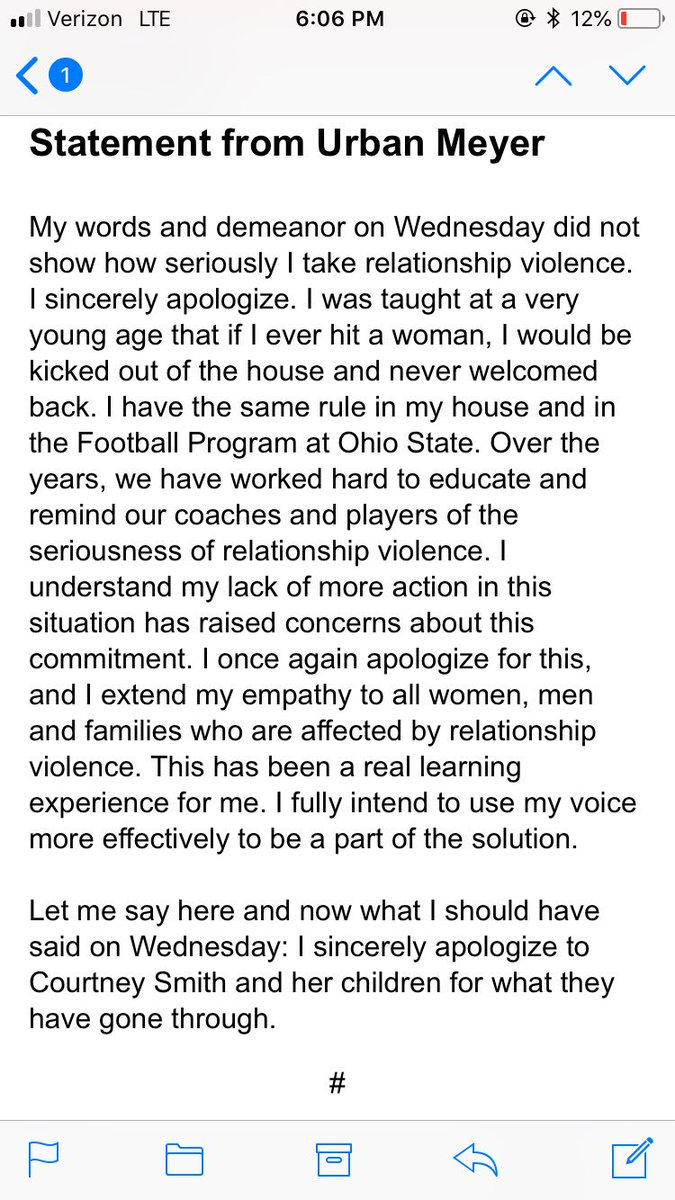PeteThamel's tweet photo. Urban Meyer statement regarding Courtney Smith. https://t.co/0QwHArjziQ