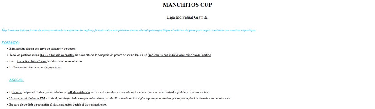 AQUI OS TRAEMOS LA SEGUNDA EDICIÓN INDIVIDUAL DE LA #manchitoscup gratis, los REQUISITOS:
    -seguir a @AmosJR_Cream ,<a href="/CristianCe5/">Cristian</a> ,<a href="/Blake__CR/">Francisco F</a> y <a href="/ManchitosCUP/">MANCHITOS CUP</a> 
    -mencionarnos en un twit pidiendo 10RT
    -tras cumplir todo mandar MD

👇👇Formato👇👇

Premio : pack emojis (3$)