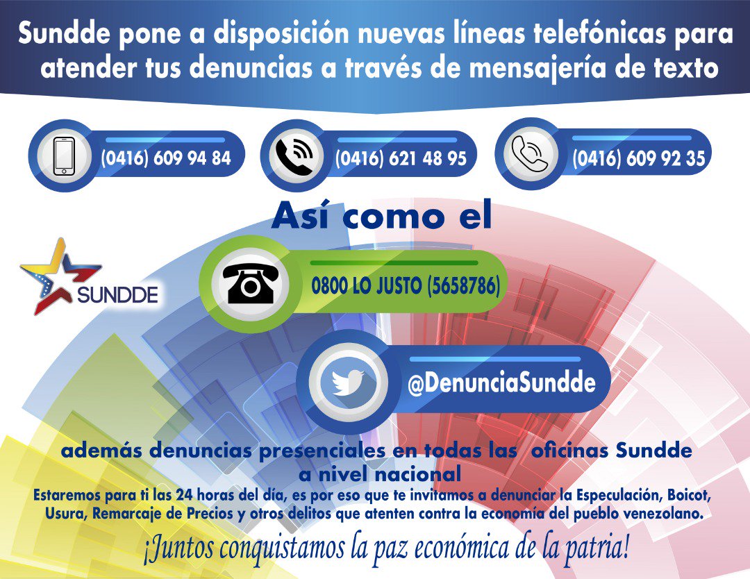 Construpatria1's tweet photo. #26Ago || Estos son los números que @sundde_ve colocó a disposición de los venezolanos para denunciar a los especuladores.

@NicolasMaduro @IMVillarroel @tuiteros_vzla @ForoCandanga @Minhvi_Oficial https://t.co/QjuStfKT2u