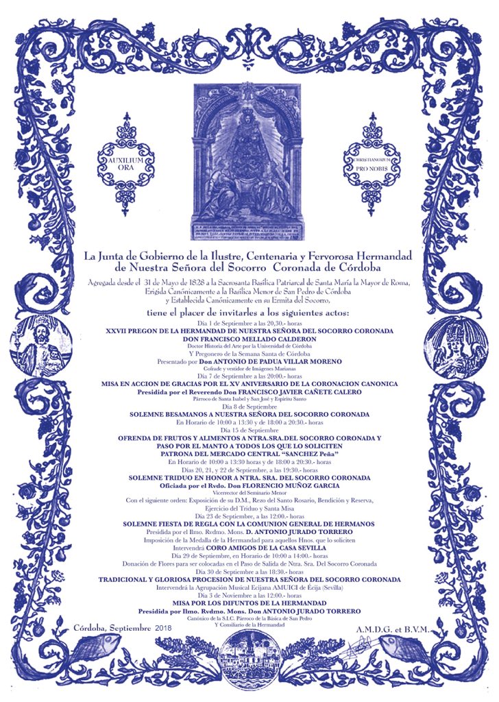 Prograa de actos para el mes de septiembre de 2018