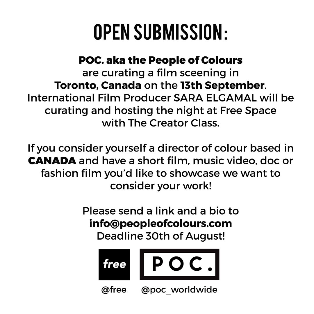 HotDocsIndustry's tweet photo. Calling all Canadian #PoC filmmakers! @poc_worldwide is looking to curate a screening of your work in #Toronto. 

Deadline to submit: August 30. Details below 👇👇👇 https://t.co/FQKdtyYC1o