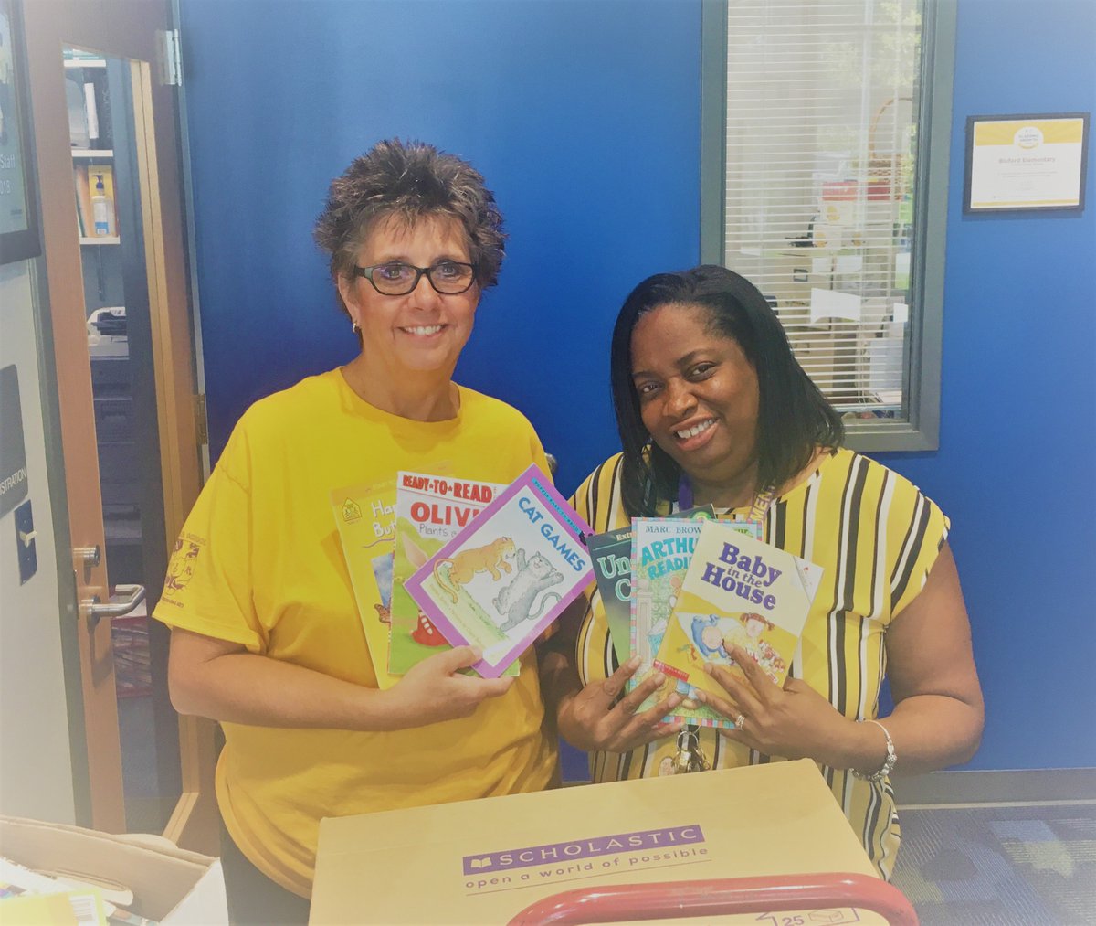 NWMSgcs's tweet photo. NWMS book drive for Peeler &amp; Erwin full circle today. Special thanks to our wonderful TA, Kevin Stewart, for loading &amp; delivering 14 boxes of books to these schools for classroom libraries in time for the 1st day of school! #VikingProud @apyunc98 @GCSchoolsNC @scontrerasGCS https://t.co/BkchASZf64