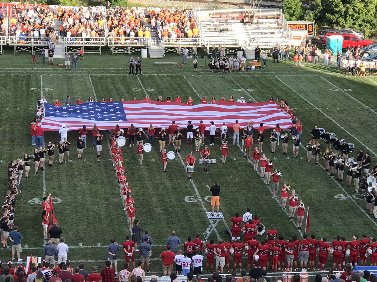 MSHSHurricanes's tweet image. Pregame festivities are a team effort.  MSHS and CHS bands joined together to perform the National Anthem with a sound as large as the flag.  #werhepeople #sportsmanship