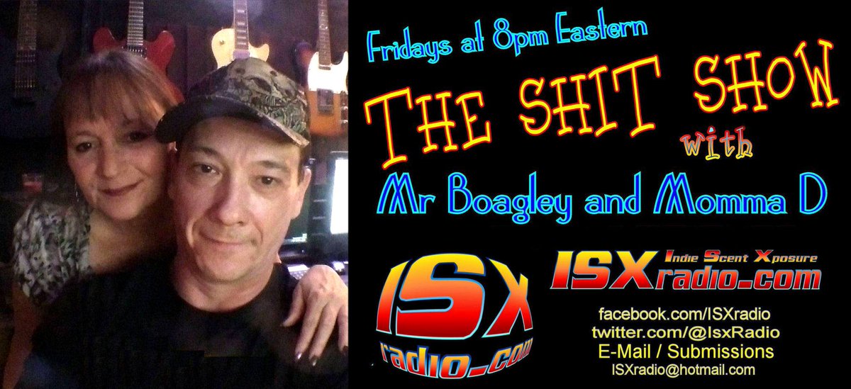 8pm Eastern #indiemusic  @  ISXradio.com
THE SHIT SHOW with @ISXmr_boagley &amp; #MommaD <a href="/IsxRadio/">ISX Radio</a> 
featuring - <a href="/MillsEndBand/">Mill's End</a> - <a href="/LemontreeRocks/">lemonTREE Rocks</a> - <a href="/_KILLCODE_/">:::KILLCODE:::</a> - <a href="/BlackTopMojo/">Blacktop Mojo</a> - <a href="/DarkStoneBand/">DARK STONE</a> - <a href="/DevilsEnvyMusic/">D E V I L S E N V Y</a> and many more! #JustClickPlay #ISXRADIO #CrankItUp