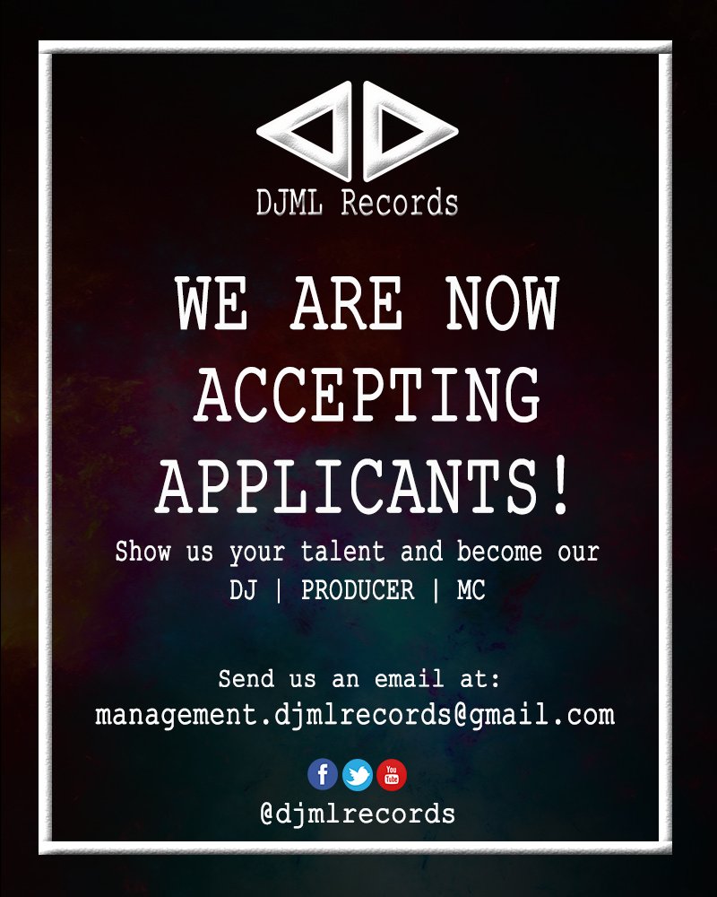 djmlrecords's tweet photo. Join our record label now and start building your career with us!

Please join our talent scouting group for more information about the application process.
Link: https://t.co/K9qeWnpcOo

For general inquiry, send us an email to management.djmlrecords@gmail.com https://t.co/JfXVys4tZW