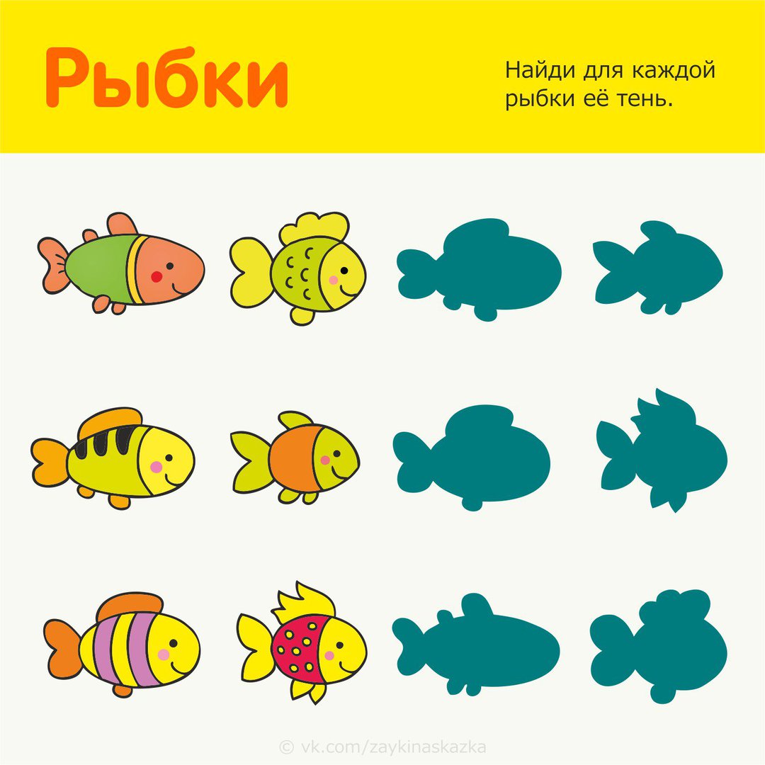 Рыбы Найди тень задания для детей