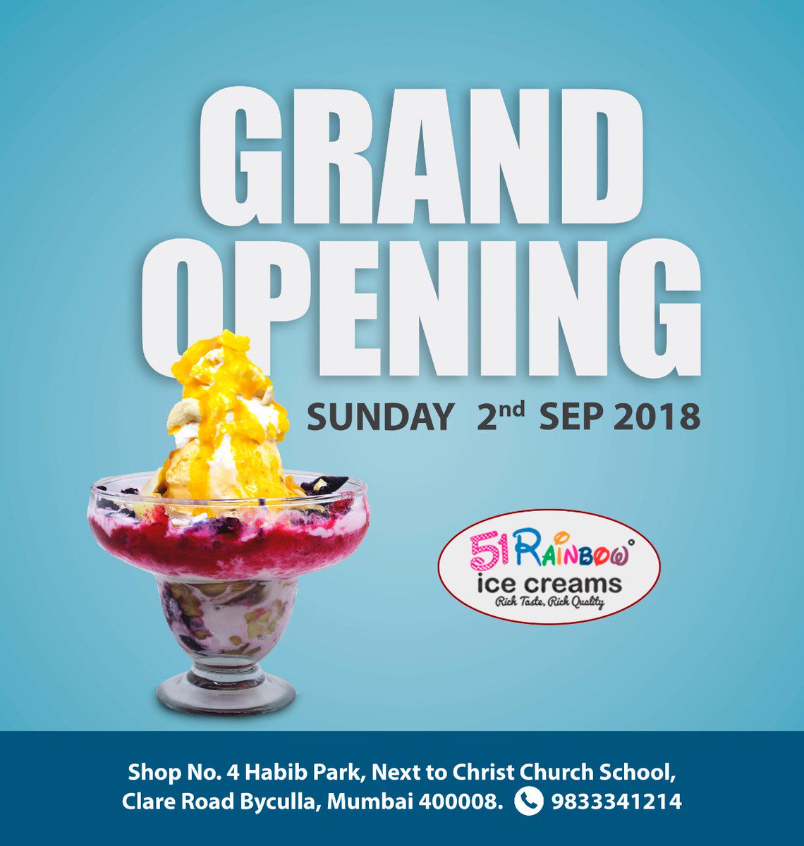 51rainbowC's tweet photo. #Grandopening 
Join us and Come With Your Family and Friends on This day to Make a day Precious.
#51rainbowicecreamclareroad https://t.co/QGSQBuIzIn