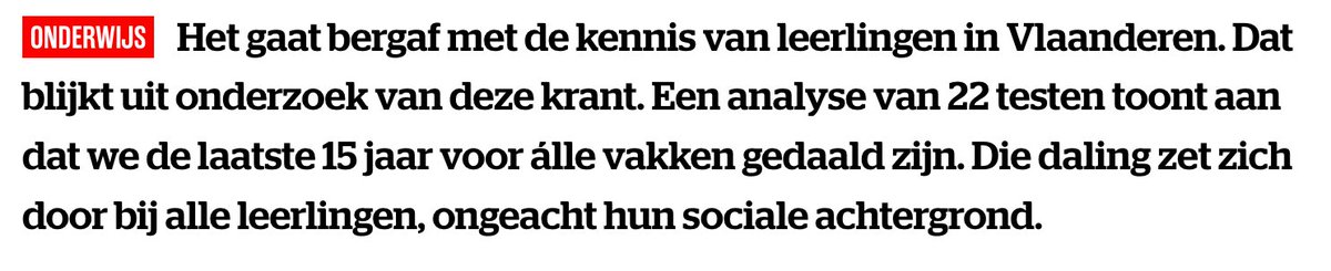 GeertNoels's tweet photo. De kwaliteit van het onderwijs in Vlaanderen daalt. 
Dat is geen verrassing, maar een gewilde politiek: nivellering naar beneden, afremmen van gepercipieerde oneerlijke voorsprong. 
Dramatisch voor welvaart. https://t.co/Phsz5UHDYN
