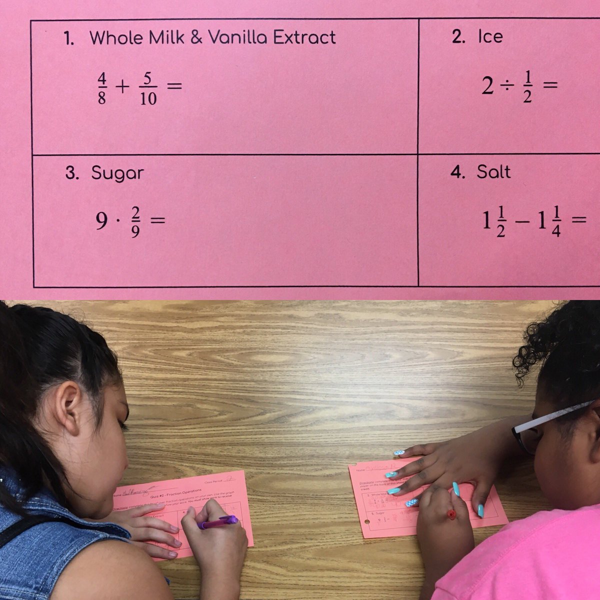 MrsFisher314's tweet photo. I scream, you scream, we all scream for...fractions??
You only wish your math class was as ‘sweet’ as ours! #GMSgreatness #6thgrademath #STEMeducation #makinglearningfun https://t.co/2MjbcnOySh