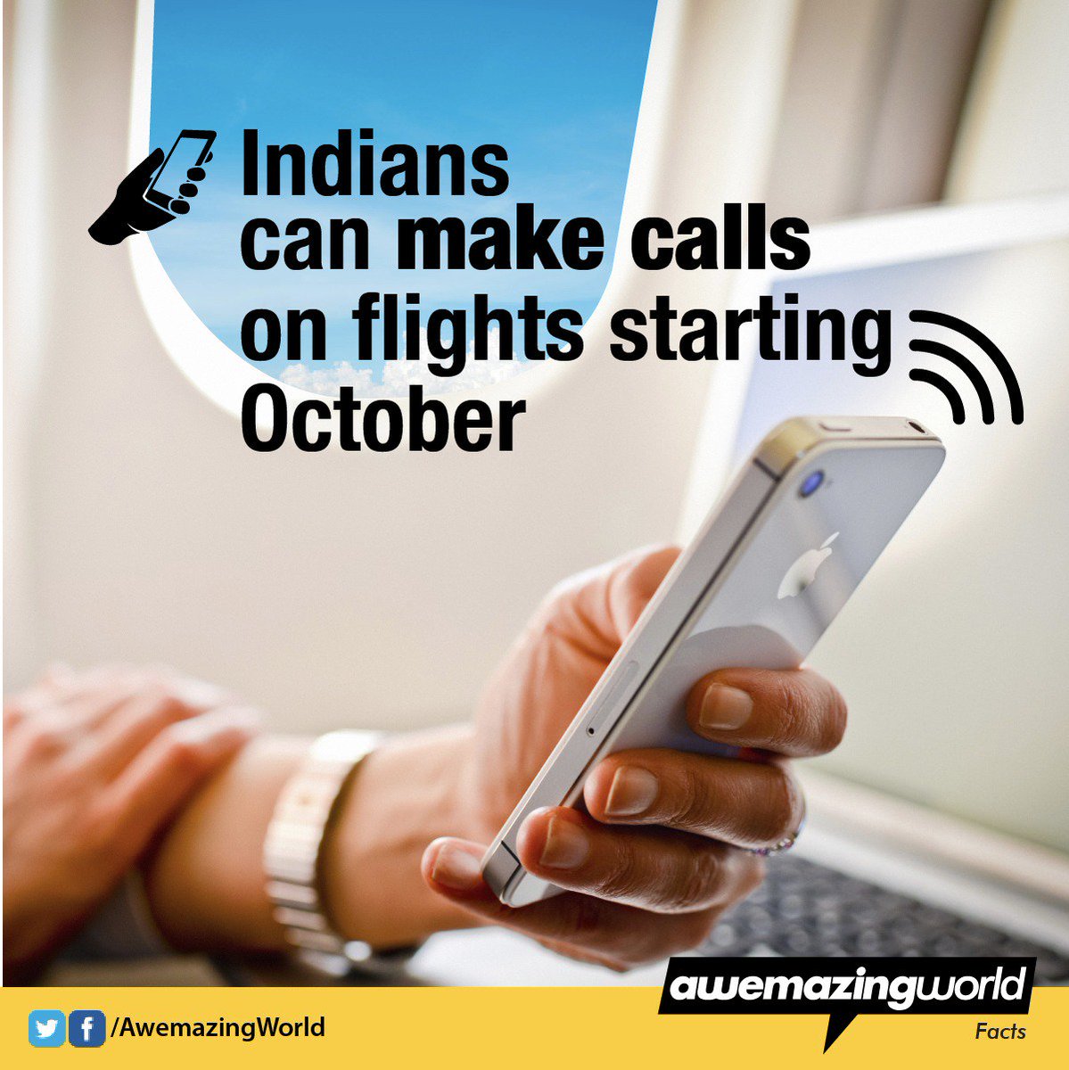 awemazingworld's tweet photo. #AwemazingFacts - India's telecom department may allow calls and internet at 30,000 ft from October this year. https://t.co/jOGfoko5kL