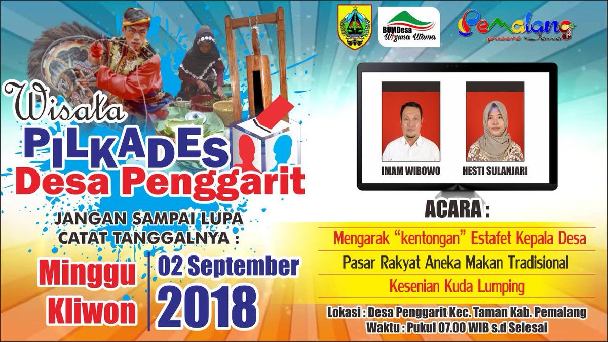 puspindes's tweet photo. Besok Pilkades e-voting tahap 1, serentak di @kecamatan_taman dan dua desa di @kecpetarukan 
Dan ada yg menarik loh di @DesakuPenggarit yaitu wisata #PilkadesJamanNow #Desapintar @kominfo_jtg 
Penasaran kan Pesta Demokrasi yg dijadikan wisata.
Yuk ke Wisata Pilkades 😎🤘 https://t.co/QhW2etw3GP