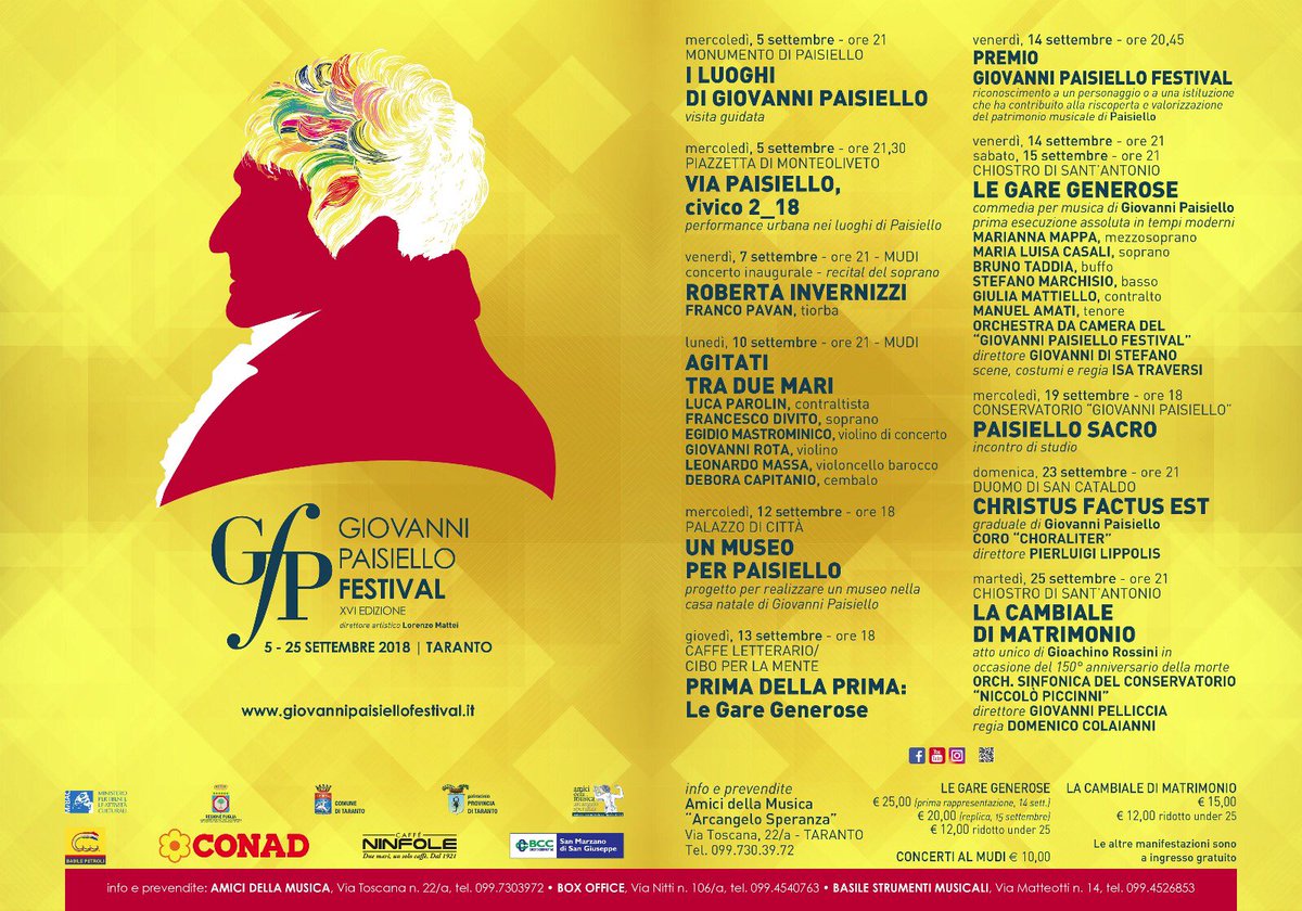 FestPaisiello's tweet photo. Ecco qui il programma completo della XVI edizione del Giovanni Paisiello Festival
Tutti i dettagli sul nostro sito https://t.co/QaNggUh4FO https://t.co/o0xZErHVJ9