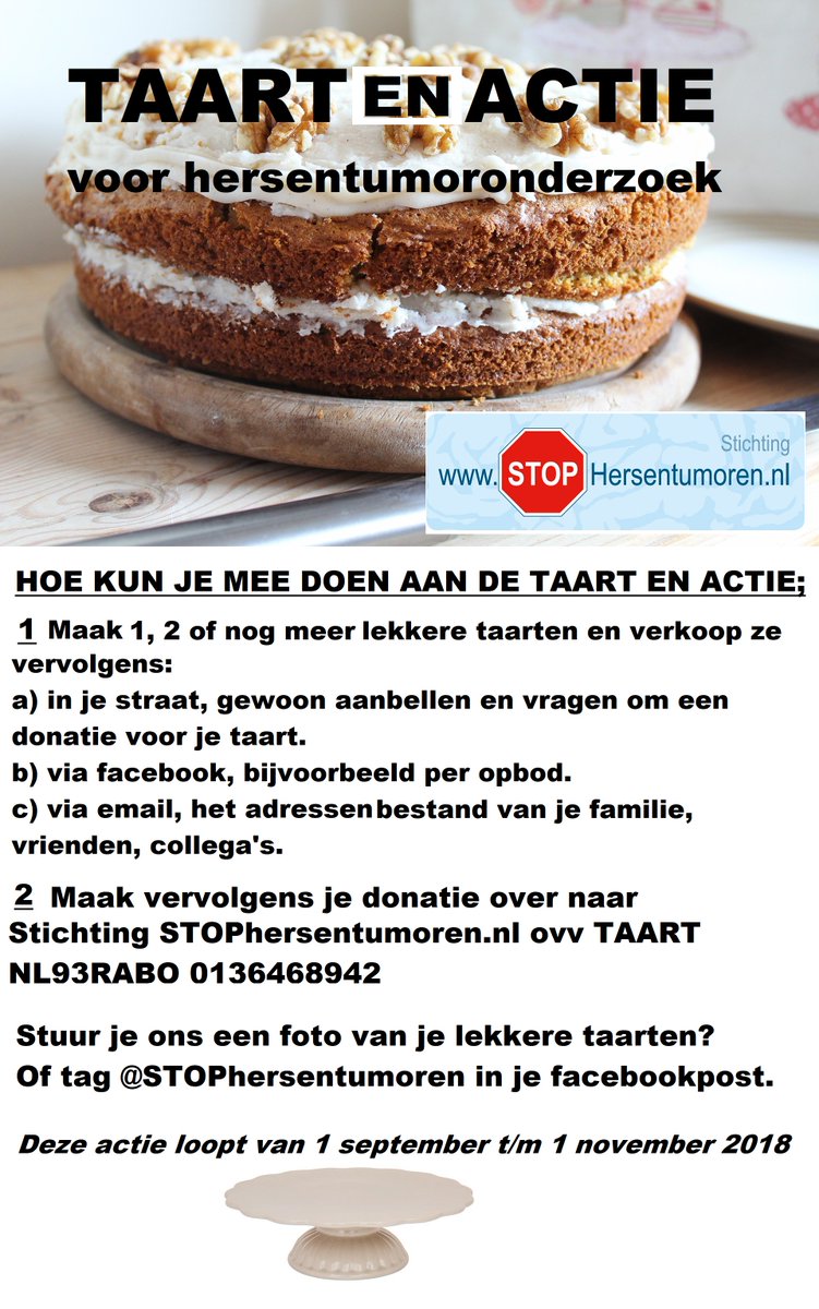 Vandaag begint de TAARTenACTIE,  voor de hersenkankerbestrijding. Doe jij ook mee?   pls delen