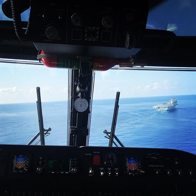 NavyLookout's tweet photo. Setting up for the first ever Deck Landing by a Wildcat HMA2 on on @HMSQnlz 

#Westlant18 

Photo: Michael Viv https://t.co/MfFieiPHMT