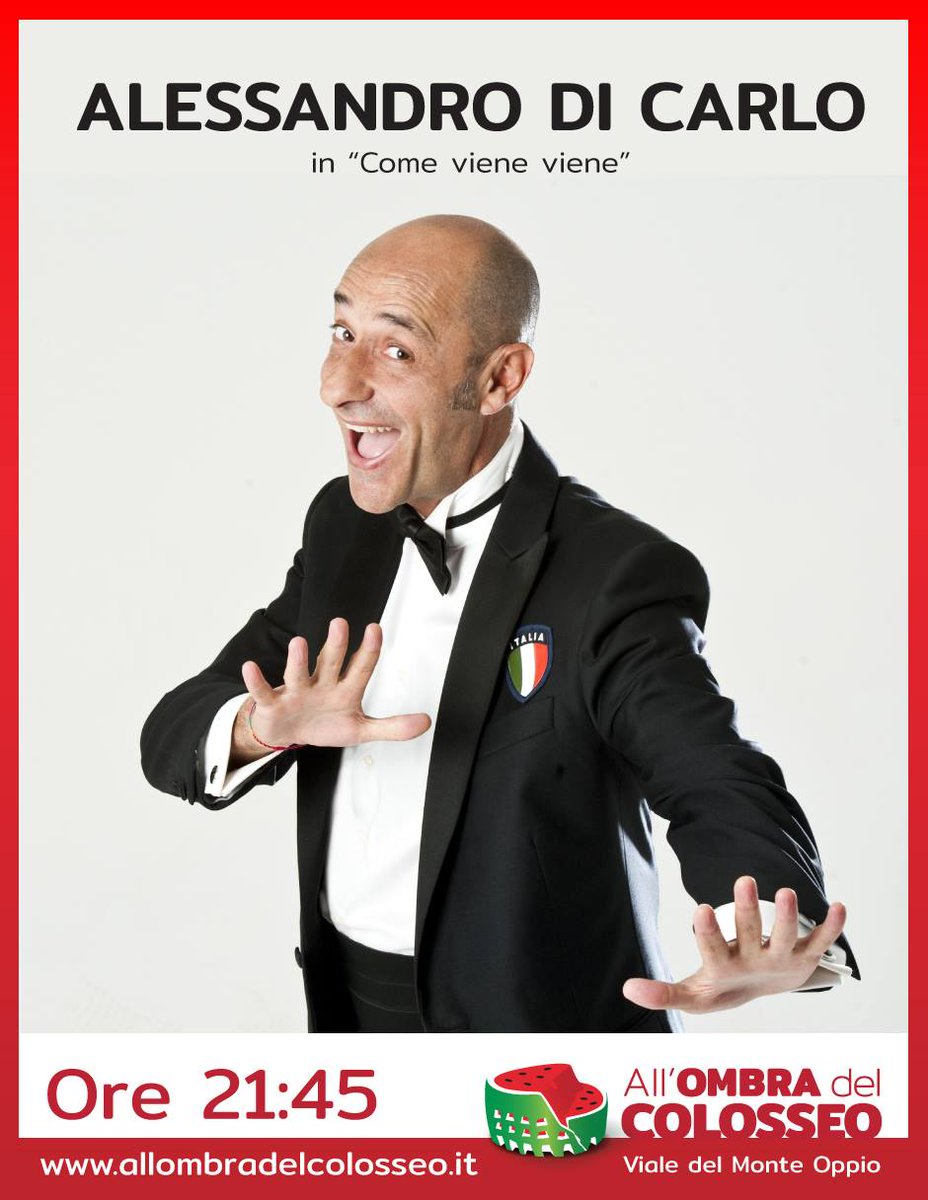 Questa sera Alessandro Di Carlo in "Come viene viene" sul palco di All’ombra del Colosseo! Info e biglietti => bit.ly/CheSpettacolo
 #EstateRomana #Cabaret #AllOmbraDelColosseo #StreetFood #Aperitivo