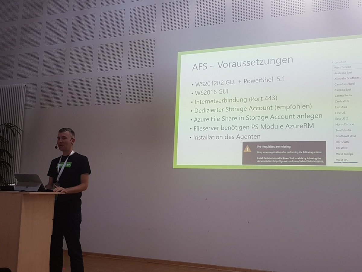 MarcelMeurer's tweet image. #AzureFileSync Session from @GregorReimling in #FactsTrack room at #CIMLingen.
#Azure #AzureFiles #AzureBackup