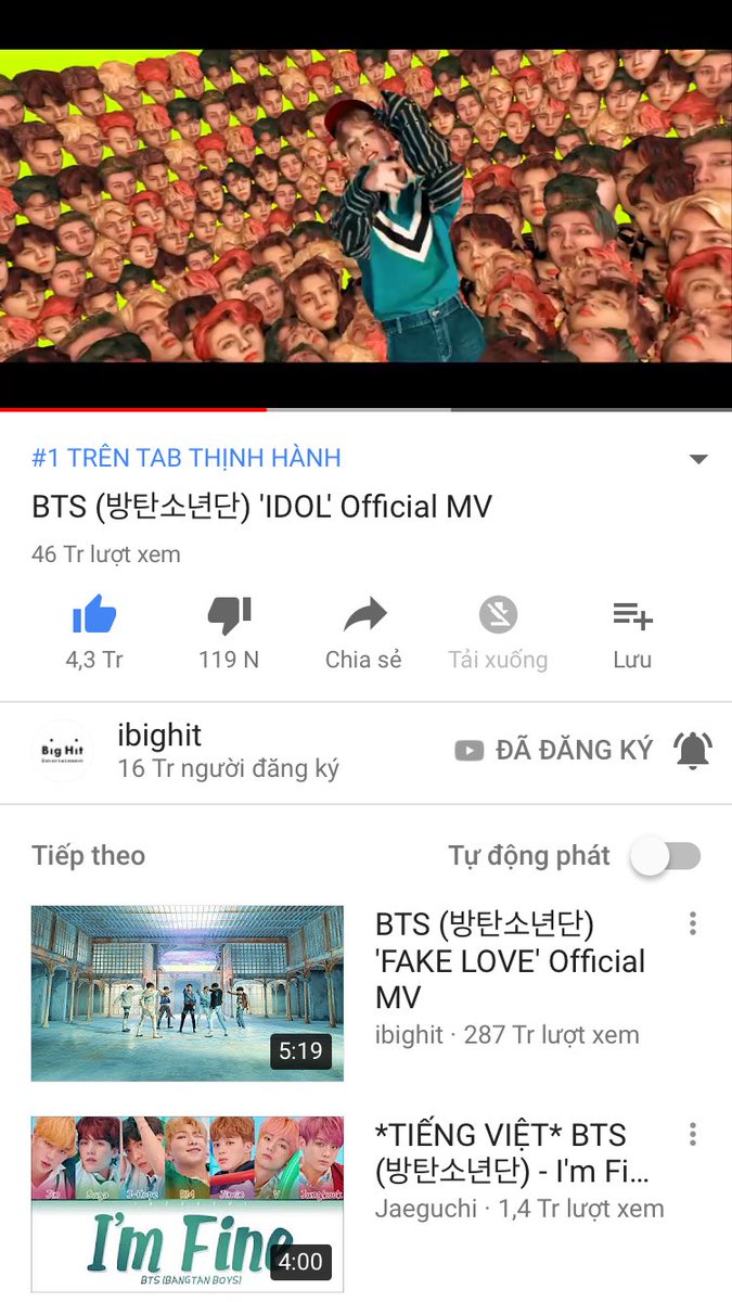 Linh85001714's tweet photo. Idol của BTS đã đứng top 1 thịnh hành tại Việt Nam 🇻🇳🇻🇳 https://t.co/rSPLmnaQRC