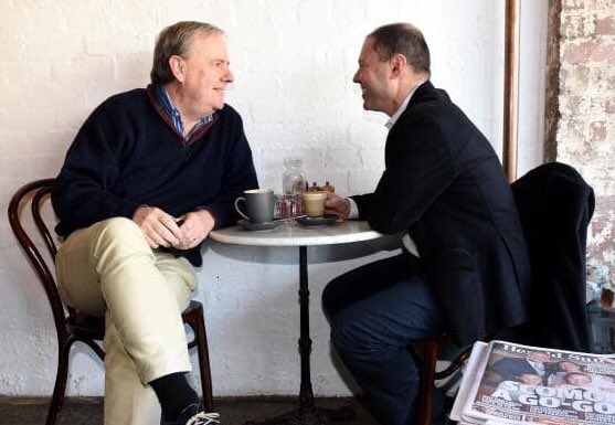 JoshFrydenberg's tweet photo. Great to catch up with Australia’s greatest Treasurer Peter Costello to get his advice on how we can continue to grow the economy and build on the millions jobs created under the Coalition #auspol https://t.co/YWrFjvC01g